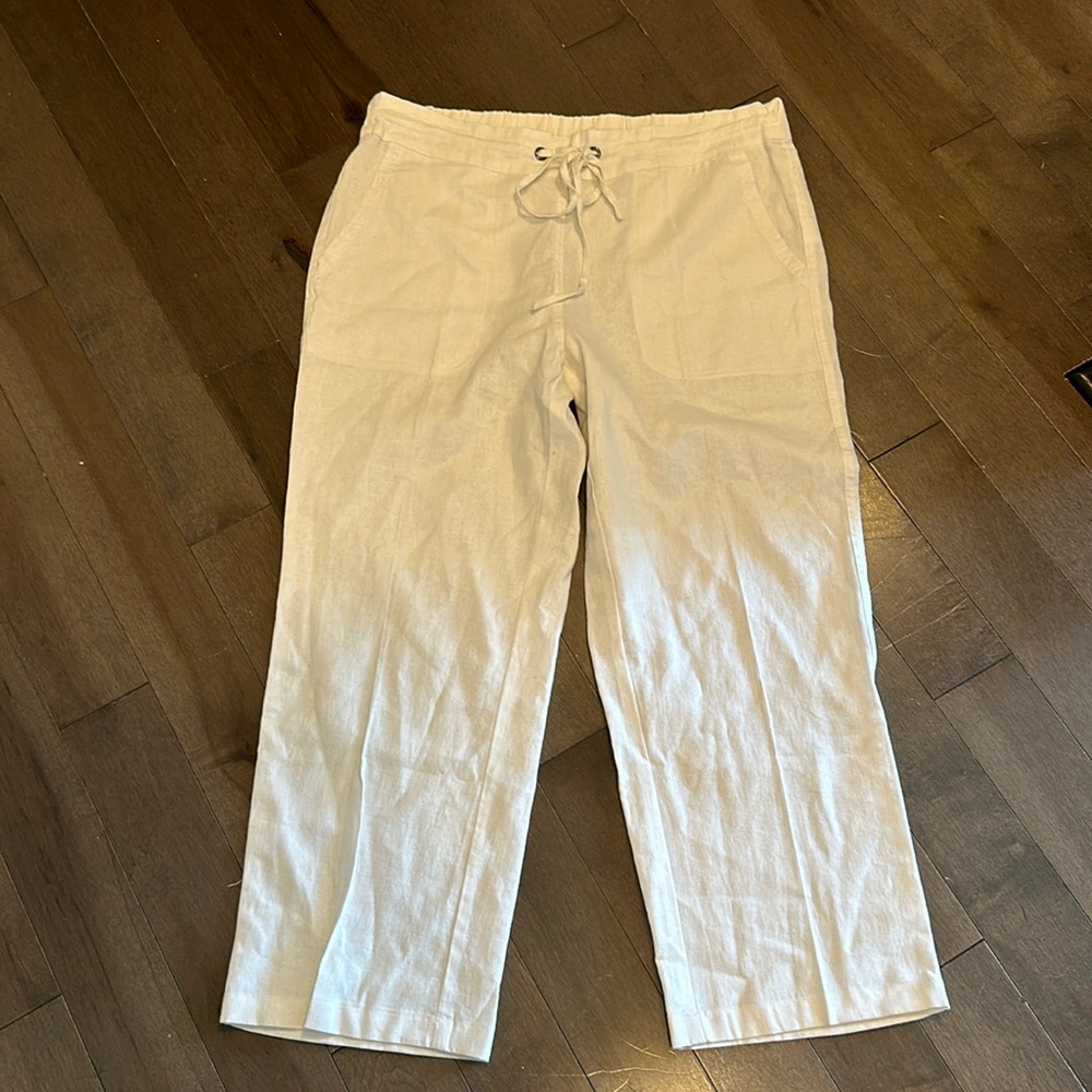 White linen cropped pants L for Cynthia